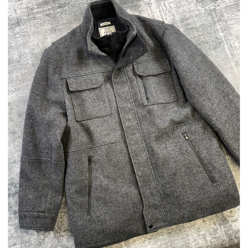 Jos A Bank Overcoat Jacket Men XL Gray Wool Insulated Car Coat Heavyweight Field
